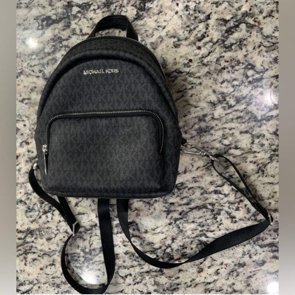 Michael Kors Black Mini Monogram Backpack- Euc - image 2